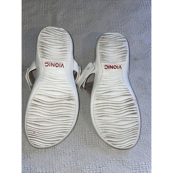 Vionic Thong Sandals Women’s Size 8.5 Medium Beige Leather Side Straps Beach - Picture 5 of 12